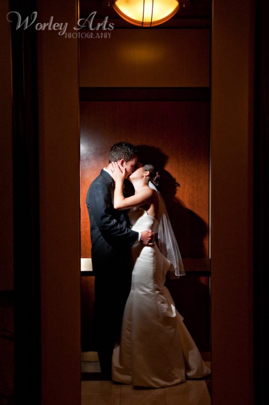 elevator kiss bride groom